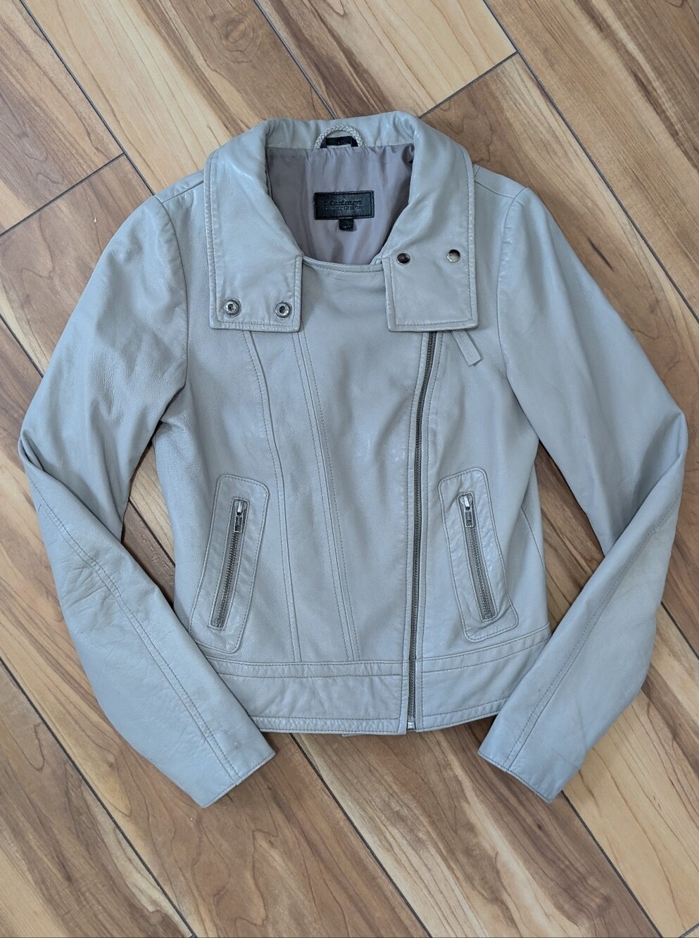MACKAGE Keegan Leather Moto Jacket - Light Mineral Beige [XS]